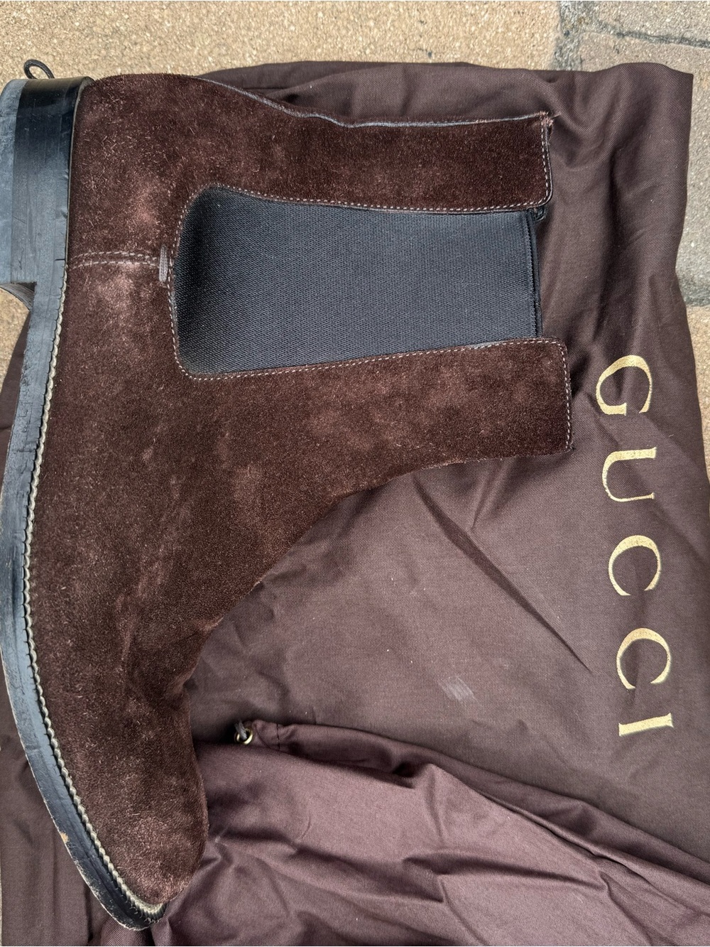 Gucci Dark Brown Suede Chelsea Boot with Black Elastic